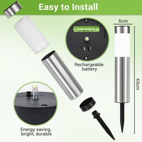4 Pièces Lampe Solaire Extérieur Jardin, Lumière Solaire Extérieur Lumière Blanche Froide Étanche pour Éclairage Extérieur Solaire de Terrasse et Allée (1/5)