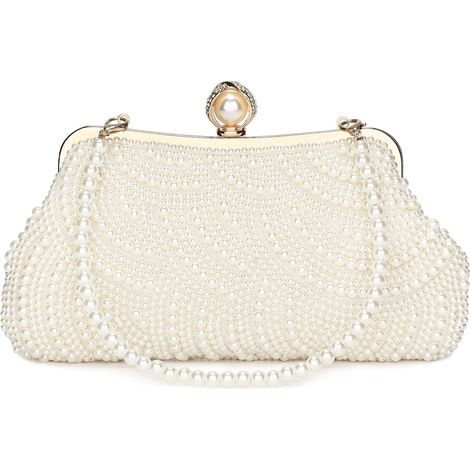 Bolso de mano de noche con cuentas para mujer, bolso de perlas para dama para bodas, bailes de graduación, banquetes nupciales, bolso de noche cuadrado en perlas. (1/5)