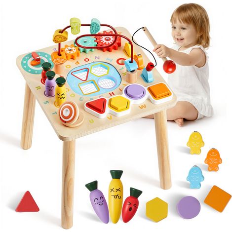 Table Activité Montessori Bébé 6 Mois et Plus Table Apprentissage Montessori Bébé en Bois pour Éveil Développer Coordination Sens du Rythme Enfants Garçon Fille Cadeau d'Anniversaire, 8 en 1 (1/5)
