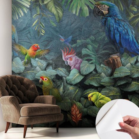 Papier peint autocollant décoratif à motifs pour salon chambre et bureau Tapete adhésif pour décoration Jungle exotique 250x250 cm (1/5)