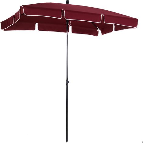 Ombrellone da Giardino Rettangolare e Regolabile con Palo in Alluminio, 2x1.3x2.5 m, Rosso Vino
