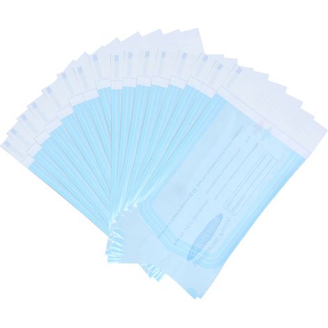 200 sachets auto-scellants pour fournitures dentaires, pochettes en PVC transparent bleu pour stérilisation (90 x 165 mm) (1/5)