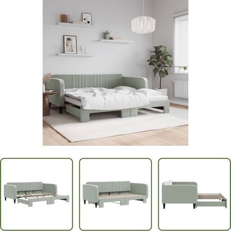 Canapé gigogne - Lit de jour avec lit gigogne gris clair 90x190 cm velours (1/5)