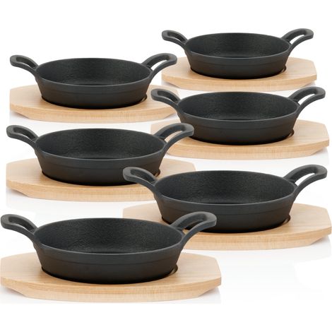 BBQ-Toro Sartenes de hierro fundido, base de madera (6 piezas)  Ø 16 cm  ya curadas - preseasoned (1/5)