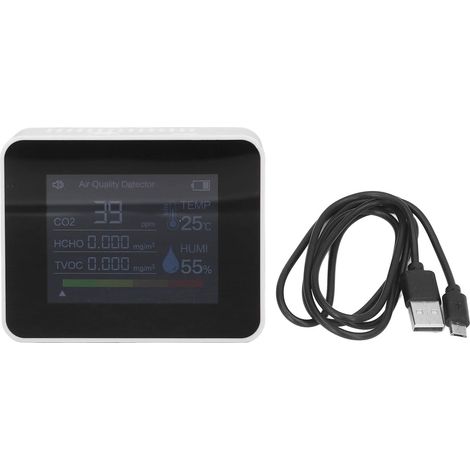 Détecteur de CO2 portable USB rechargeable, thermomètre-hygromètre à écran couleur pour maison blanc (1/5)