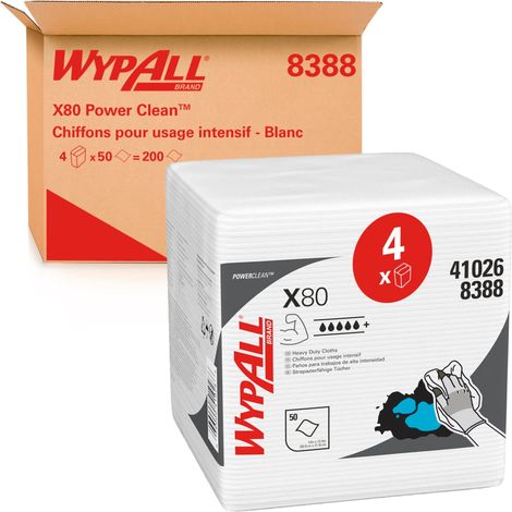 Essuyeur Kimberly Clark WypAll X80 pour Nettoyage industriel, 50 par boîte (pliés en 4) ( Prix pour Boîte de 4 )