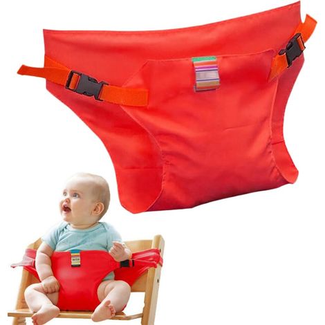Harnais de Sécurité Pliable - 1 Unité - Nylon Résistant - Sangles Réglables - Pour Chaise Haute Bébé - Rouge (1/5)