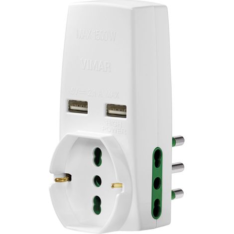 VIMAR - 0P00333.B Adattatore S17+2P17/11+univ.+2USB bianco