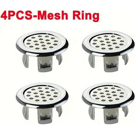 Lot de 4 bagues de bord pour débordement d'évier en acier inoxydable, insert de trou de lavabo pour salle de bain et cuisine, capuchon rond à nid d'abeille (argenté) (1/5)