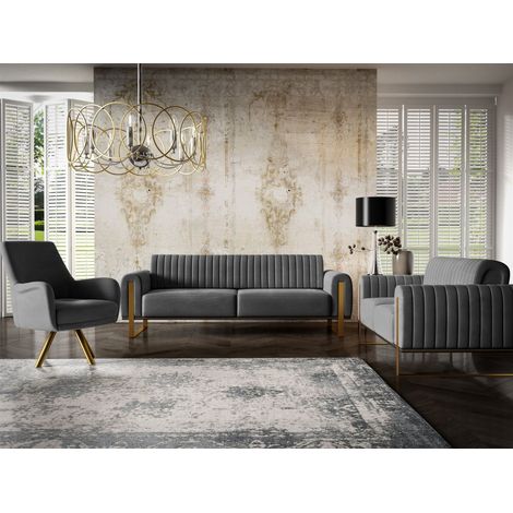 Sofaset Designersofas VALERIE 3-2-1 in Stoff Stoff Elisa Velvet Anthrazit (1/5)