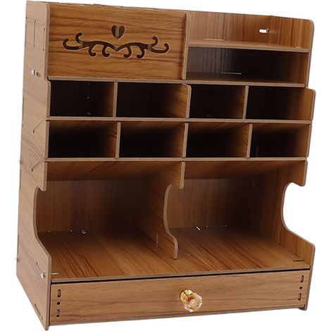 Pupitre Organiseur Bureau en Bois Multifonction Coffret Tiroir Stylos DIY Rangement Fournitures Artisanat Maison Bureau Facile Montage (1/5)