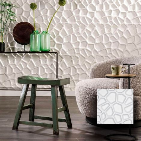 €1,99 Pannello in fibra naturale a parete 3D, rivestimento di lusso 3D 50X50cm BIANCO verniciabile GRIGLIA