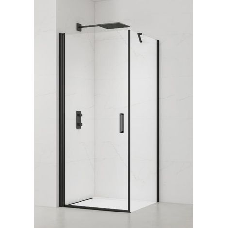Swiss Aqua Technologies – Porte de douche pivotante 100x80cm SATFUD100S80C – Verre trempé 6mm anticalcaire Easy Clean – Profilés noir mat – Installation rapide