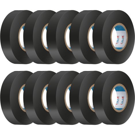 CILIA Lot de 10 Rubans Isolants Électriques PVC 19mm x 25m Chatterton chatterton - Scotch d'Électricien Ignifugé - Adhésif Professionnel Norme IEC - 600V - Pour Câbles et Fils - Couleur: Noir