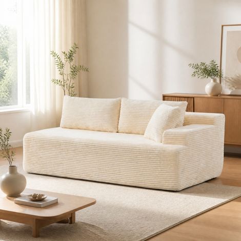 Divano modulare 34x33x109 cm, comfort soffice, chaise longue, montato, chenille avorio (1/5)