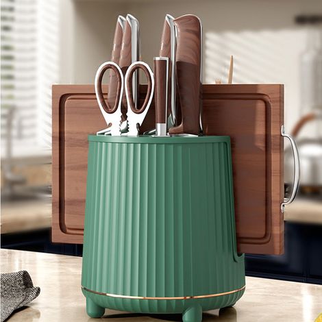 Porte-couteaux rotatif multifonctionnel, planche à découper, support de rangement pour couteaux, grande capacité, égouttoir, étagère à baguettes et couteaux, simple couche, vert foncé (1/5)