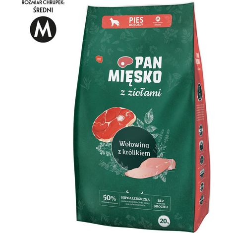 Alimento seco para perros Mr. Meat con hierbas, sabor carne de res y conejo, para razas medianas, 20 kg. (1/2)