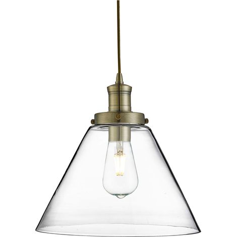 Suspension PYRAMID 1L métal laiton antique et abatjour verre transparent E27 max 60w diamètre 29cm (1/5)