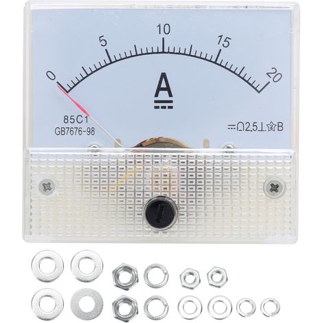 Ampère-mètre à pointer DC 85C1 0-20A – pour tableau de distribution et stabilisateur de tension (1 appareil + 12 accessoires) – ABS (1/4)