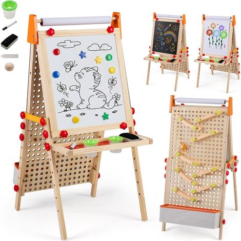 COSTWAY Lavagna per Bambini,Cavalletto Lavagna Pieghevole Regolabile, Doppia Faccia, 3+ Anni (1/5)