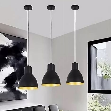 TRADE SHOP - Lampadario A Sospensione E27 Ferro Paralume Moderno Contemporaneo Campanella Nera Oro 33269 - (1/5)