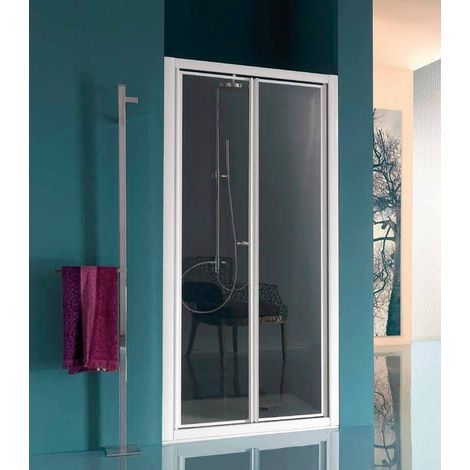 Samo - Porte de douche abattant Saloon 86 - 94 cm profilés blanc verre transparent - AMERICA