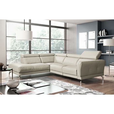 Canapé d'angle en 100% tout cuir épais de luxe italien 5/6 places DALEN, blanc cassé, angle gauche (1/5)