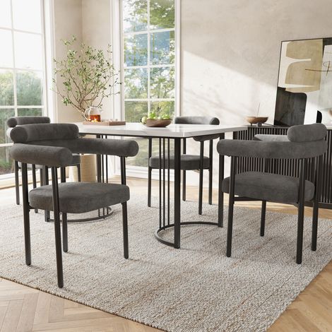 CHICFURN Set tavolo da pranzo e 4 sedie 140x80x75 cm metallo MDF grigio scuro bianco (1/5)