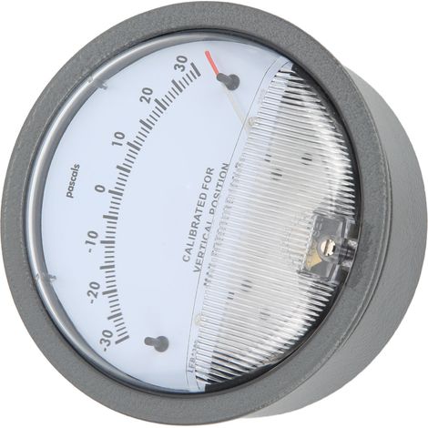 Manomètre différentiel aluminium plastique gris pour salle blanche CVC filtre air, mesure pression vide et surpression, avec aiguille, 1/8 filetage femelle, kit vis raccords (1/5)