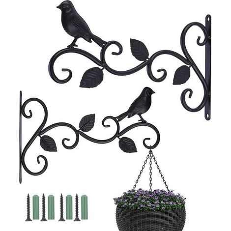 Lot de 2 supports de panier à suspendre pour extérieur, 30,5 cm, crochets décoratifs en métal pour plantes suspendues, mangeoires à oiseaux, lanternes (3 feuilles), Noir, 30cm L x 19cm H (1/5)