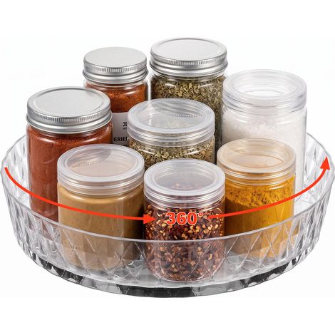 Plateau Tournant 360° Rotatif Étagère à épices Plateau Tournant Frigo Antidérapant, Tournant Porte-épices, Rangement épices Cuisine, Organisateur de Cuisine, 20cm (1/5)