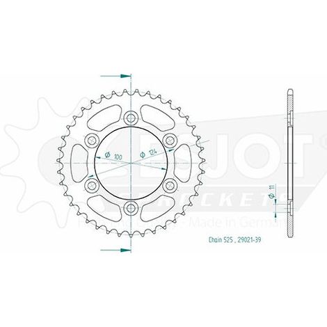 Couronne Acier Ducati - 525 - 39 Dents - Similaire JTR745 - Made in Germany (1/2)