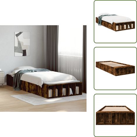 Bettgestell Räuchereiche 90x200 cm Holzwerkstoff - Holzbettfassungen - Bettsystem - Lattenrost - Schlafzimmermöbel - Rauchfarbenes Möbelstück (1/5)