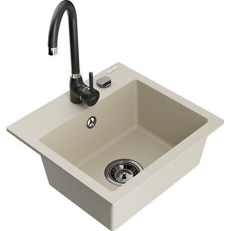Mexen Milo Granitspüle 1-kammerig mit Küchenarmatur Telma, beige - 6505-69-670200-70 (1/5)