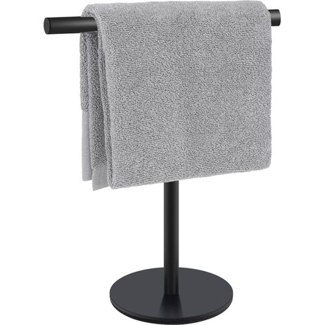 Minimalistischer T-förmiger Handtuchhalter mit mattschwarzer Oberfläche aus Edelstahl SUS304 für Badezimmer- oder Küchenarbeitsplatten.