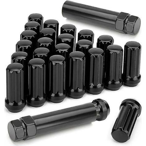 Tuercas de seguridad M14x1.5, 24 piezas, 14 mm x 1.5, 7 estrías, cono de bellota, 2 pulgadas de largo, color negro, con 2 (1/5)
