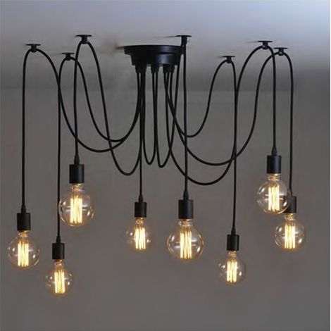 Lámpara de Araña Colgante E27 con 10 Cables Negros – Diseño Modular (1/2)