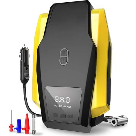 AIDUCHO Digitaler Reifenfüller, 12 V, 150 psi, tragbarer Luftkompressor, Schnell-Autoreifenfüller mit LED-Leuchte, 3 Düsenadaptern und Ersatzsicherung (1/5)