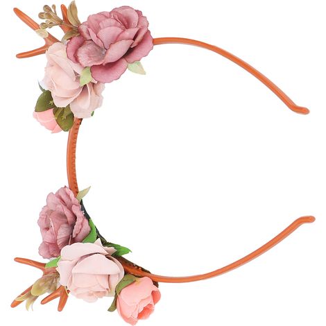Couronne florale de Noël avec cornes de renne pour mariage et fête - Rose foncé (1/5)