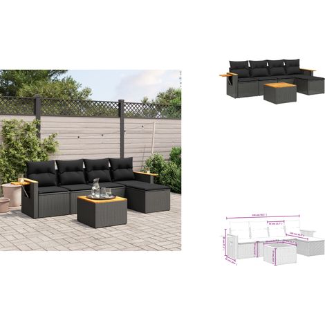 6-tlg. Garten-Sofagarnitur mit Kissen Schwarz Poly Rattan - Gartenmöbel - Gartensorte - Outdoor Möbel - Lounge Set - Rattan Sofa (1/3)