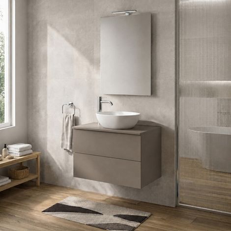 Mobile bagno sospeso 70 cm tortora portalavabo due cassetti Tierra (1/5)
