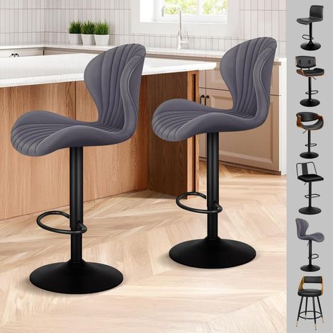 Barhocker 2er Set höhenverstellbar mit Schwenkfunktion und Fußstütze, Grau (1/5)