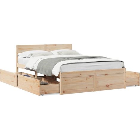 Lit double  Lit adulte  Cadre de lit sans matelas 140x190 cm bois de pin massif (1/5)
