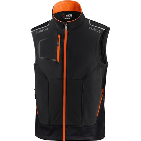 Sparco Tech Light Vest Illinois gilet tecnico Tg. M nero/arancio fluo con inserti di rinforzo e strisce alta visibilita' cerniera centrale impermeabile Nero + Arancio fluo M