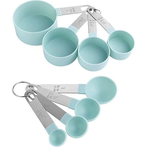 Set blauer Messlöffel – Messlöffel und -becher aus Edelstahl und Kunststoff für flüssige und feste Zutaten beim Kochen (1/5)