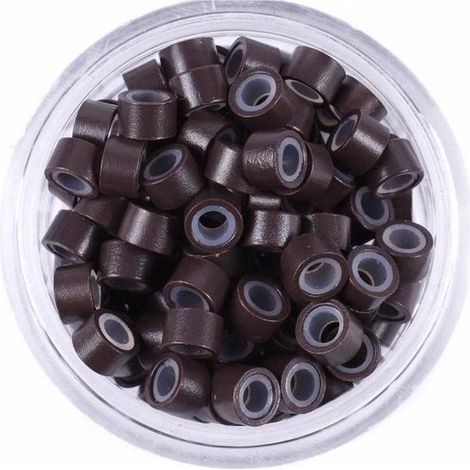 Lot de 100 micro-anneaux à silicone - Marron - Pour extensions de cheveux - Accessoire de coiffure (1/5)