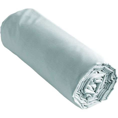 SAMIA - Drap Housse 200x200cm Coton Coloris Bleu Craie
