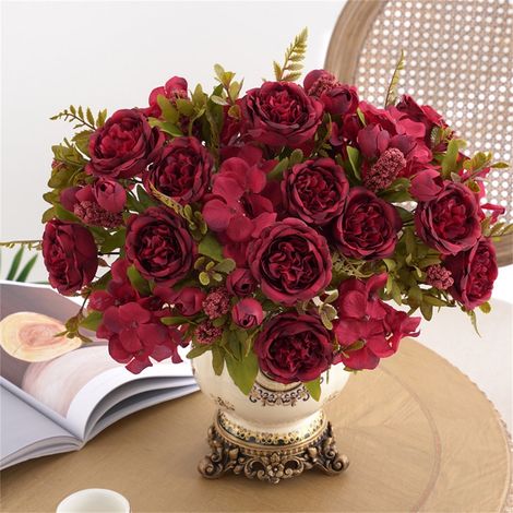 Roses Artificielles - Bouquet en Tissu Résistant aux UV et à la Rouille - Décoration de Noël et de Fêtes - 1 Pièce (1/5)