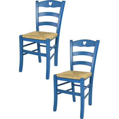 T M C S – Set de 2 chaises Cuore – Structure en bois de hêtre – Assise en paille – Hauteur 88 cm – Pour cuisine et salle à manger (1/5)