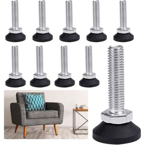 10 Pièces Vis de Réglage pour Meuble M1040mm Pieds de Nivellement pour Meubles Pied Vérin Réglable en Acier Galvanisé Pieds de Mise à Niveau Pieds Vérin de Meuble pour Armoire, Placard, Table (1/5)